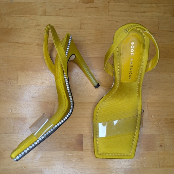 Good American Crystal Crush Lucite Rhinestone Stiletto Square Toe Heels Size 6 - Picture 2 of 11